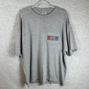 Pepsi Men's 2X Gray Short Sleeve Pocket Tee with Retro Logo Vintage Classic